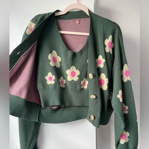 Bailey Rose Green Flower Tank & Cardigan Set